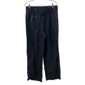 Athleta Pants Cabo Linen Wide Leg Pant Black Zip Pockets Sz 10 TALL